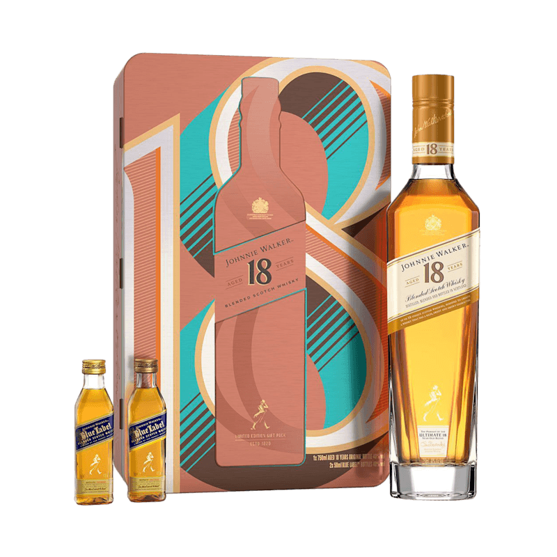 Johnnie Walker 18 Year Old Blended Scotch Whisky 70cl with Gift Tin & 2x5cls
