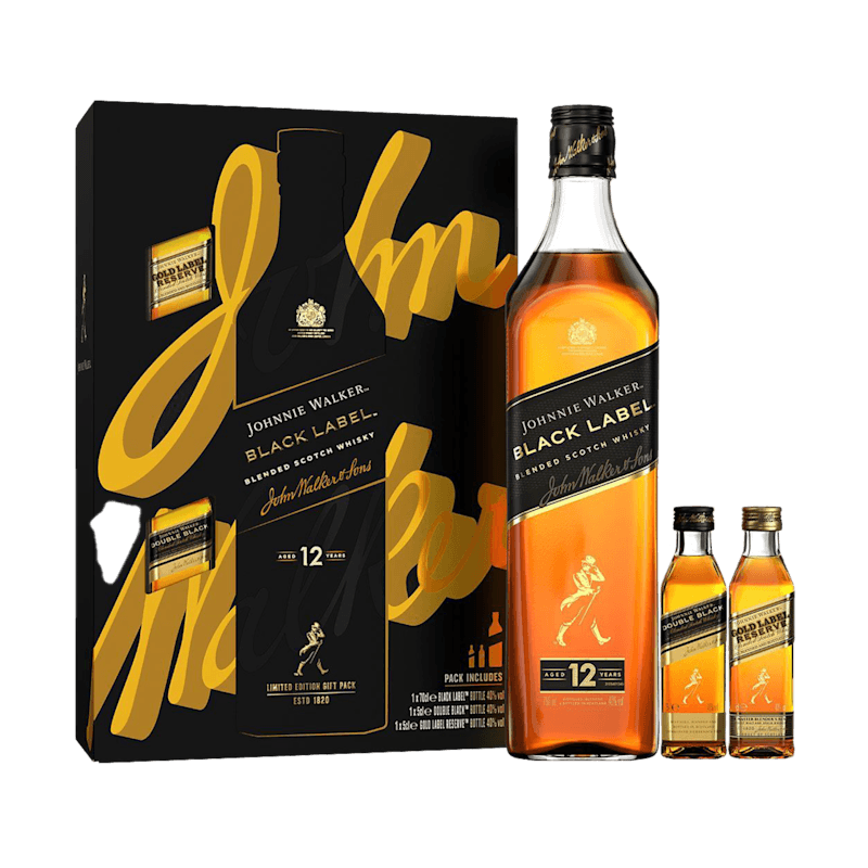 Johnnie Walker Black Label Blended Scotch Whisky 70cl Giftpack with 2x5cls