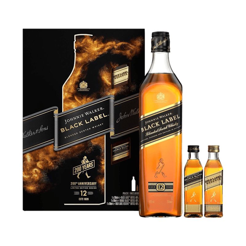 Johnnie Walker Black Label Blended Scotch Whisky Gift Pack, 70cl & 2x5cl