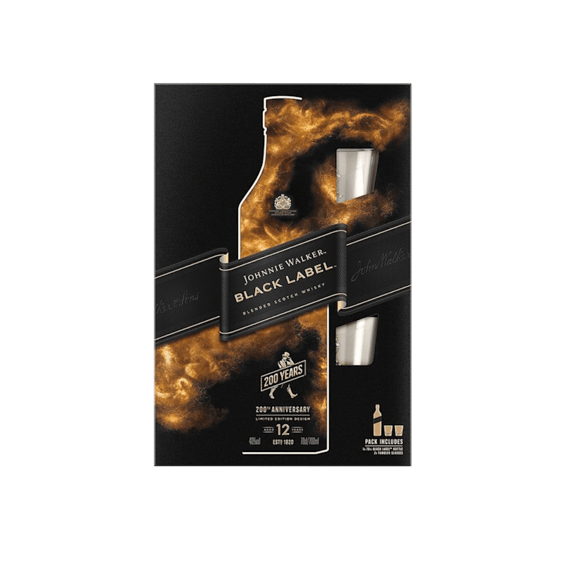 Johnnie Walker Black Label Blended Scotch Whisky Gift Pack with 2 Glasses, 70cl