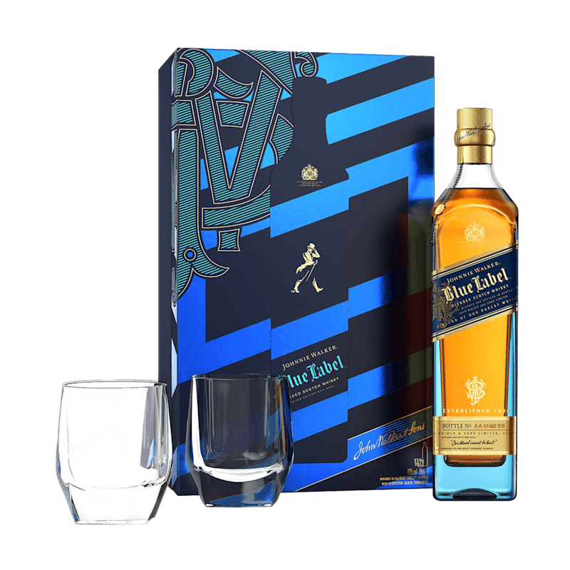 Johnnie Walker Blue Label Blended Scotch Whisky 70cl Giftpack with 2 x Crystal Glasses
